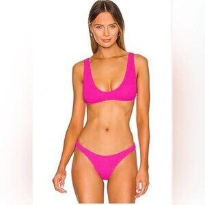 BOUND by Bond Eye True Neon Pink Crinkle Scrunch Malibu Bikini Top & Bottom OS